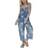 imagechouyatou Womens Vintage FLoral Print Denim Bib Overalls Y2k Boyfriend Baggy Jumpsuit Wide Leg Overall PantsBlue