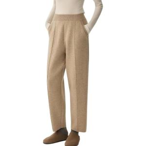 imagechouyatou Womens Straight Leg Wool Pants High Waist Dressy Work Business Casual Slacks Cropped TrouserKhaki