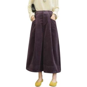 imagechouyatou Womens Vintage Corduroy Wide Leg Cropped Pants High Elastic Waist Baggy Barrel Capri Pants with PocketsPurple