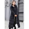 imagechouyatou Womens Warm Belted Maxi Long Padded Winter Coat Removable Fur Hood XSmall Black
