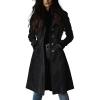imagechouyatou Womens Fall Faux Suede Leather Trench Coat Casual Lapel Midi Long Dressy Blazer Jacket Coat with PocketsBlack