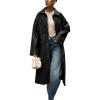 imagechouyatou Womens Faux Leather Long Trench Coat Casual Lapel Single Breasted Pu Leather Jacket Outerwear OvercoatBlack