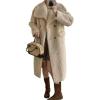 imagechouyatou Womens Fuzzy Fleece Sherpa Jacket Double Breasted Winter Warm Midi Long Faux Fur CoatKhaki