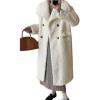 imagechouyatou Womens Fuzzy Fleece Sherpa Jacket Double Breasted Winter Warm Midi Long Faux Fur CoatWhite