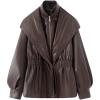 imagechouyatou Womens Vitage Dual Collar Faux Leather Jacket Motorcycle Biker Zip Up Casual PU Fall JacketBrown