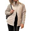 imagechouyatou Womens Winter Stand Collar Lightweight Quilted Jacket Knitted Sleeve Utility Puffer Jacket Down CoatKhaki