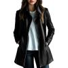 imagechouyatou Womens Zip Up Pu Leather Motorcycle Jacket Casual Lapel Faux Leather Mid Long Blazer Jacket Outerwear CoatBlack