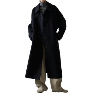 imagechouyatou Womens Business Casual Winter Wool Coat Single Breasted Long Sleeve Midi Long Trench Coat PeacoatBlack