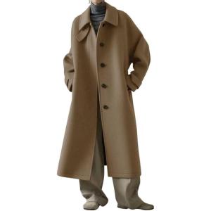 imagechouyatou Womens Business Casual Winter Wool Coat Single Breasted Long Sleeve Midi Long Trench Coat PeacoatBrown