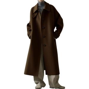 imagechouyatou Womens Business Casual Winter Wool Coat Single Breasted Long Sleeve Midi Long Trench Coat PeacoatCoffee