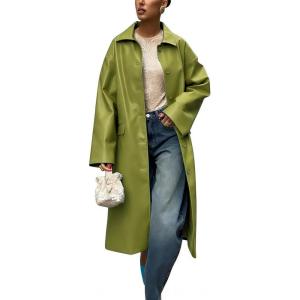 imagechouyatou Womens Faux Leather Long Trench Coat Casual Lapel Single Breasted Pu Leather Jacket Outerwear OvercoatLight Green