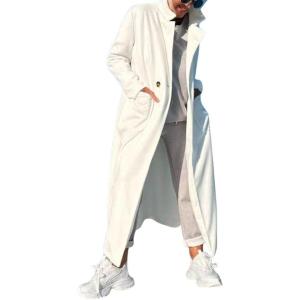 imagechouyatou Womens Faux Suede Leather Long Trench Coat Double Breasted Notched Lapel Pea Coat Overcoat with PocketsWhite