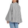 imageCHOUYATOU Womens 2026 Casual Striped Button Down Shirts Lantern Sleeve Collared Cotton Blouses TopsBlack