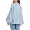 imageCHOUYATOU Womens 2026 Casual Striped Button Down Shirts Lantern Sleeve Collared Cotton Blouses TopsBlue