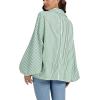 imageCHOUYATOU Womens 2026 Casual Striped Button Down Shirts Lantern Sleeve Collared Cotton Blouses TopsGreen