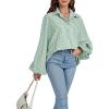 imageCHOUYATOU Womens 2026 Casual Striped Button Down Shirts Lantern Sleeve Collared Cotton Blouses TopsGreen
