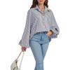 imageCHOUYATOU Womens 2026 Casual Striped Button Down Shirts Lantern Sleeve Collared Cotton Blouses TopsGrey
