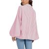 imageCHOUYATOU Womens 2026 Casual Striped Button Down Shirts Lantern Sleeve Collared Cotton Blouses TopsPink
