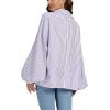 imageCHOUYATOU Womens 2026 Casual Striped Button Down Shirts Lantern Sleeve Collared Cotton Blouses TopsPurple