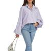 imageCHOUYATOU Womens 2026 Casual Striped Button Down Shirts Lantern Sleeve Collared Cotton Blouses TopsPurple