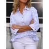 imageCHOUYATOU Womens Business Casual Striped Button Down Shirt Loose 34 Sleeve Peplum Tops Work BlousesBlue