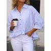 imageCHOUYATOU Womens Business Casual Striped Button Down Shirt Loose 34 Sleeve Peplum Tops Work BlousesBlue