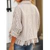 imageCHOUYATOU Womens Business Casual Striped Button Down Shirt Loose 34 Sleeve Peplum Tops Work BlousesKhaki