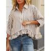 imageCHOUYATOU Womens Business Casual Striped Button Down Shirt Loose 34 Sleeve Peplum Tops Work BlousesKhaki