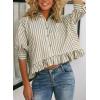 imageCHOUYATOU Womens Business Casual Striped Button Down Shirt Loose 34 Sleeve Peplum Tops Work BlousesOlive Green