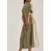 imagechouyatou Womens Contrast Color Striped Shirt Dress Pleated Button Down Maxi Long Tunic DressGreen