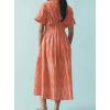 imagechouyatou Womens Contrast Color Striped Shirt Dress Pleated Button Down Maxi Long Tunic DressOrange