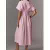 imagechouyatou Womens Contrast Color Striped Shirt Dress Pleated Button Down Maxi Long Tunic DressPink