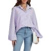 imageCHOUYATOU Womens 2026 Casual Striped Button Down Shirts Lantern Sleeve Collared Cotton Blouses TopsPurple