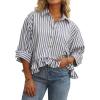imageCHOUYATOU Womens Business Casual Striped Button Down Shirt Loose 34 Sleeve Peplum Tops Work BlousesBlack