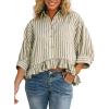 imageCHOUYATOU Womens Business Casual Striped Button Down Shirt Loose 34 Sleeve Peplum Tops Work BlousesOlive Green
