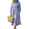 imageCHOUYATOU Womens Business Casual Striped Shirt Dress Long Sleeve Button Down Midi Long Boho DressBlue