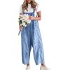 imagechouyatou Women Loose Adjustable Strap Denim Bib Overall Jeans Distressed Wide Leg Baggy Overalls JumpsuitLight Blue