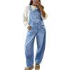 imagechouyatou Womens Baggy Adjustable Strap Denim Bib Overalls Barrel Jeans Casual Loose Wide Leg Denim Pant JumpsuitsLight Blue