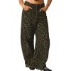 imagechouyatou Womens Y2K Boyfriend Leopard Print Barrel Jeans Distressed Vintage Wide Leg Denim PantsLeopard