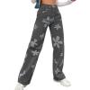 imagechouyatou Womens Y2K Straight Leg Floral Printed Jeans High Waisted Relax Fit Boyfriend Denim PantsGrey