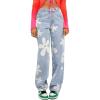 imagechouyatou Womens Y2K Straight Leg Floral Printed Jeans High Waisted Relax Fit Boyfriend Denim PantsLight Blue