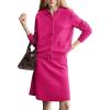 imagechouyatou Womens 2 Piece Sweater Skirt Set Button Down Lapel Cardigan Midi Skirt Sets Travel Matching OutfitsRose Red