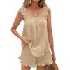 imagechouyatou Womens Summer Pajamas Set 2 Piece Ruffle Cami Top and Shorts Sleepwear Set Cotton Pj Lounge SetKhaki