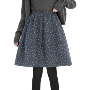 imagechouyatou Womens Wool Floral Pattern A Line Midi Skirt Elastic Waist Knee Length Wool Short Skirt with PocketsFloral Gray