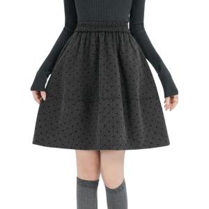 imagechouyatou Womens Wool Floral Pattern A Line Midi Skirt Elastic Waist Knee Length Wool Short Skirt with PocketsSweetheart