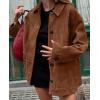 imagechouyatou Womens Fall Boyfriend Faux Suede Leather Jacket Casual Midi Long Button Down Shacket CoatBrown