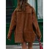 imagechouyatou Womens Fall Boyfriend Faux Suede Leather Jacket Casual Midi Long Button Down Shacket CoatBrown