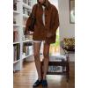 imagechouyatou Womens Fall Boyfriend Faux Suede Leather Jacket Casual Midi Long Button Down Shacket CoatBrown