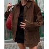 imagechouyatou Womens Fall Boyfriend Faux Suede Leather Jacket Casual Midi Long Button Down Shacket CoatCoffee
