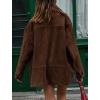 imagechouyatou Womens Fall Boyfriend Faux Suede Leather Jacket Casual Midi Long Button Down Shacket CoatCoffee